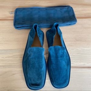 NEW Bally Blue Suede Travel Slip-On Loafers with Pouch Size 9